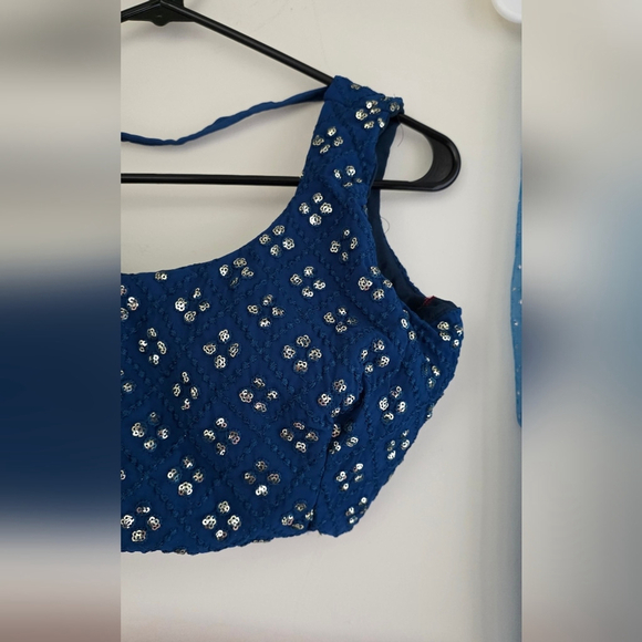 Blue Sequin Thread Embroidered Faux Georgette Lehenga Choli - Picture 11 of 15